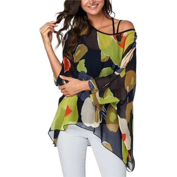 Plus Size Floral Chiffon Tunics Blouses for Women Batwing Summer Boho Shirts - Picture 8 of 8